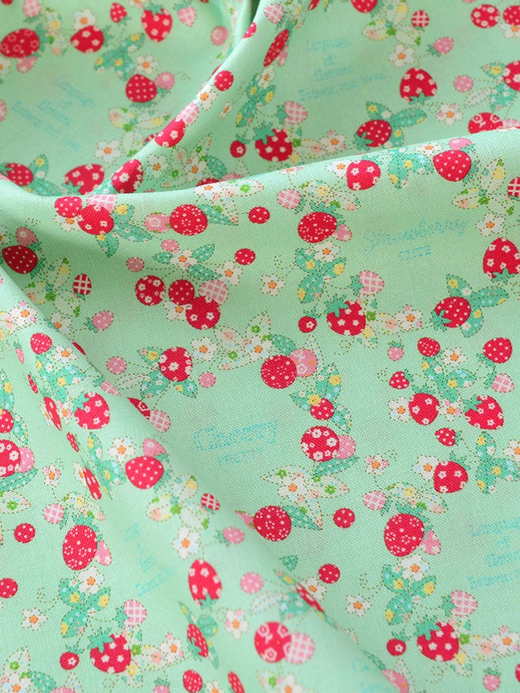 Pink Strawberry Cotton Fabric Cute Garland Plaid for Sewing Clothes DIY Handmade by Half Meter