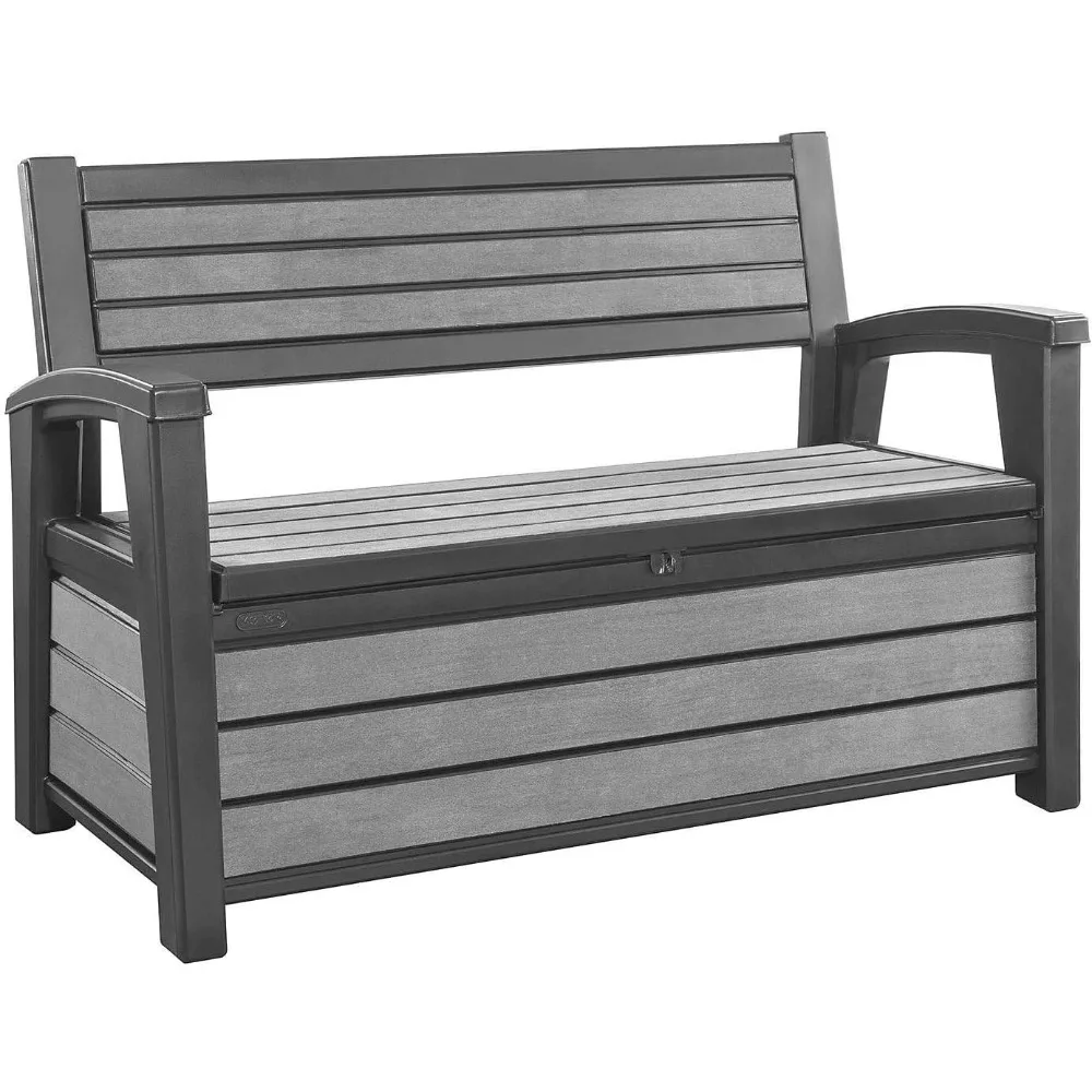 60 Gallon Plastic Resin Weather Resistant Outdoor Backyard Patio Storage Bench Deck Box, Grey