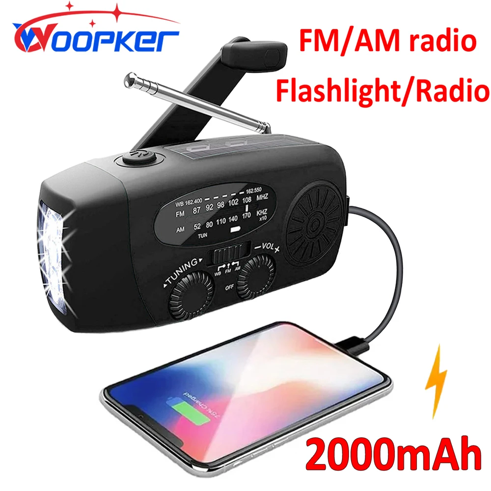 WOOPKER Radio E01 2000mA Outdoor Emergency Hand-crank Generator Portable Solar Mobile Phone Charging Multifunctional AM/FM Radio