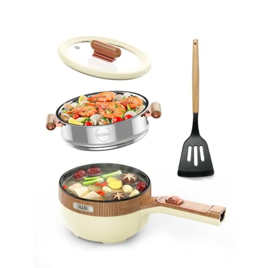 

Hot Pot Electric 1.5L Portable Electric Pot Frying Sauté Pan Multifunctional Cooker for Ramen Steak Soup with Adjustable Power