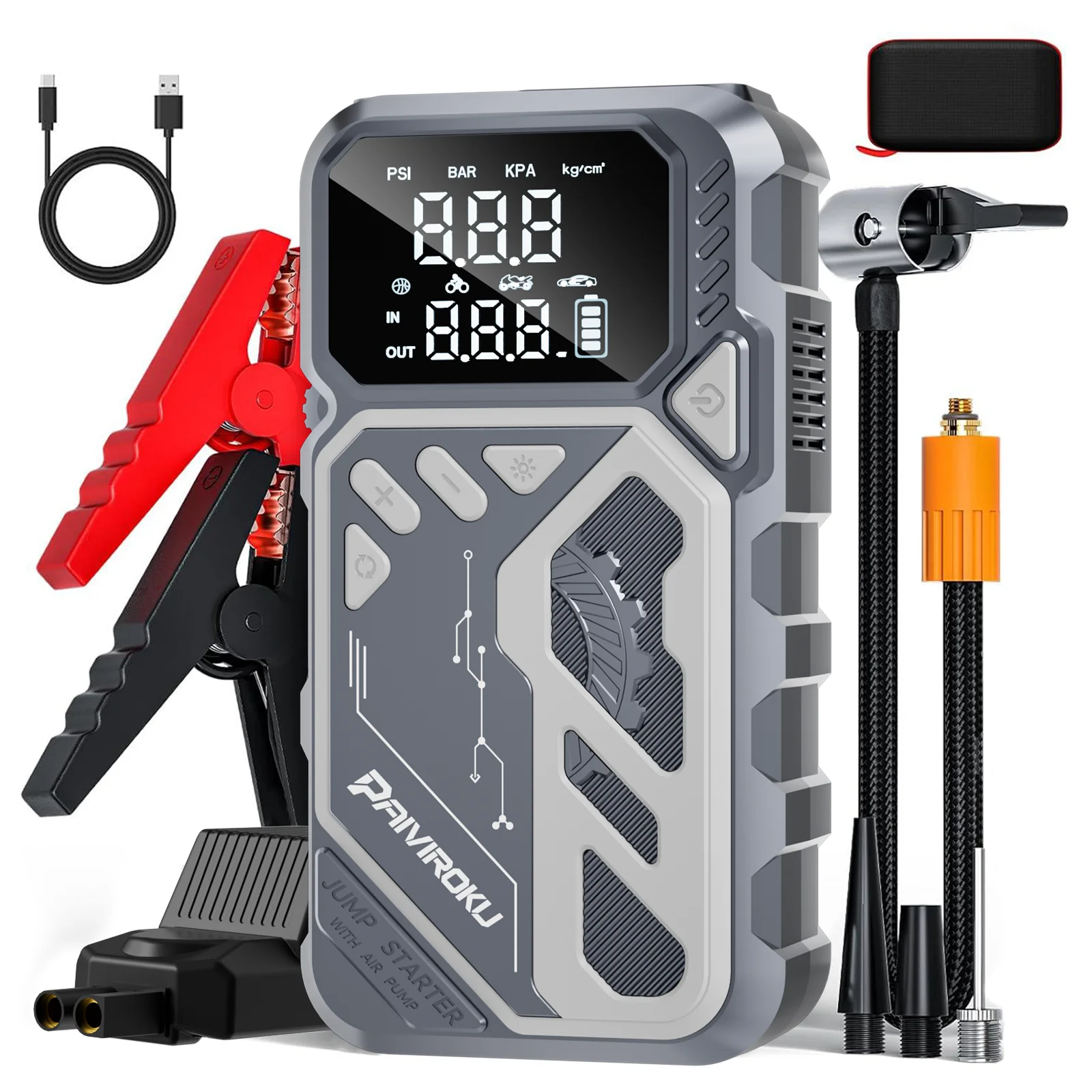 PAIVIROKU Car Jump Starter Air Pump 5000A Peak Battery Booster 160PSI