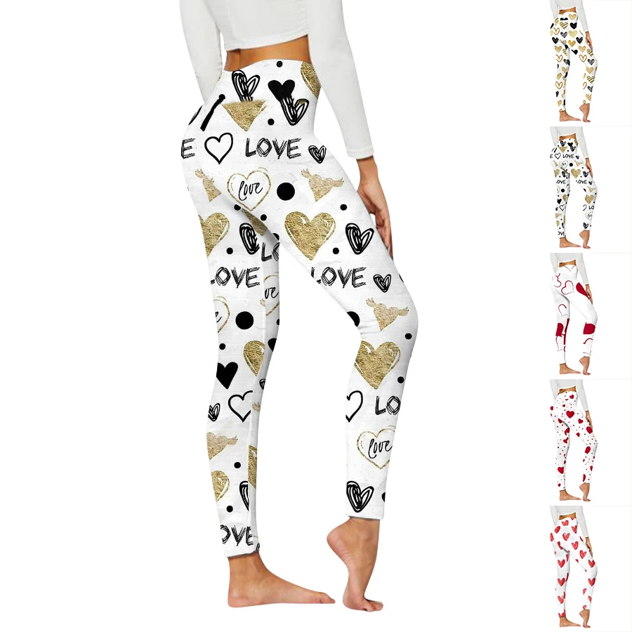 Pantalones de Yoga con estampado de amor básico para mujer, Leggings elásticos para Yoga, gimnasio, Jogging, ropa de Fitness, pantalones ajustados