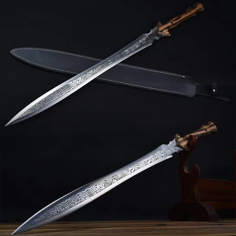 

Metal Fantasy Sword, 440 Stainless Steel, Real Blade, Sharp Ready, Wooden Handle, Leather Sheath, New