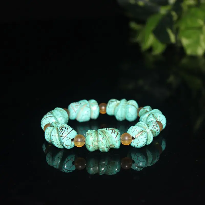 Pearl Carving Weng Zhong Bracelet Old Turquoise Beads String