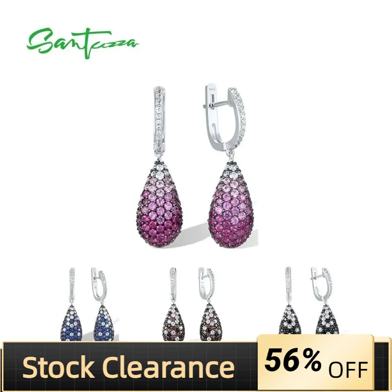 

SANTUZZA Pure 925 Sterling Silver Drop Earrings For Women Sparkling Multi Color Gem Stone Oval Birthday Party Gift Fine Jewelry