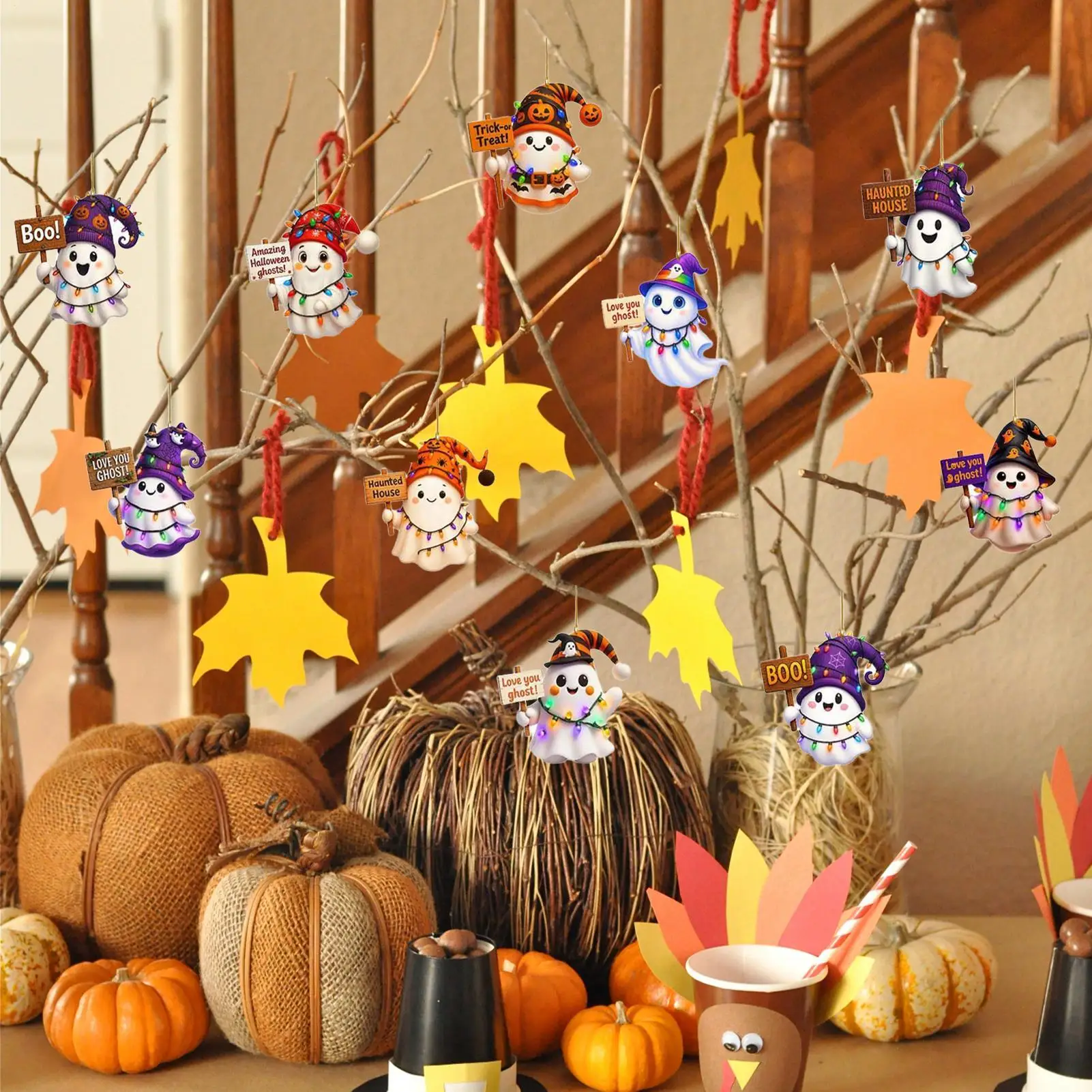 

Календарь обратного отсчета с украшениями на Хэллоуин, 24-подвесной календарь обратного отсчета с призраком для Хэллоуина, акриловый 2D плоский коллекционный декор для