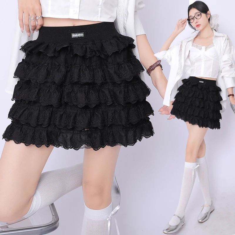 Jupe gâteau douce française élégante pour femmes, jupe courte d'été en dentelle à volants, taille haute, ligne A, Y2K, Chic coréen, mignonne, Slim