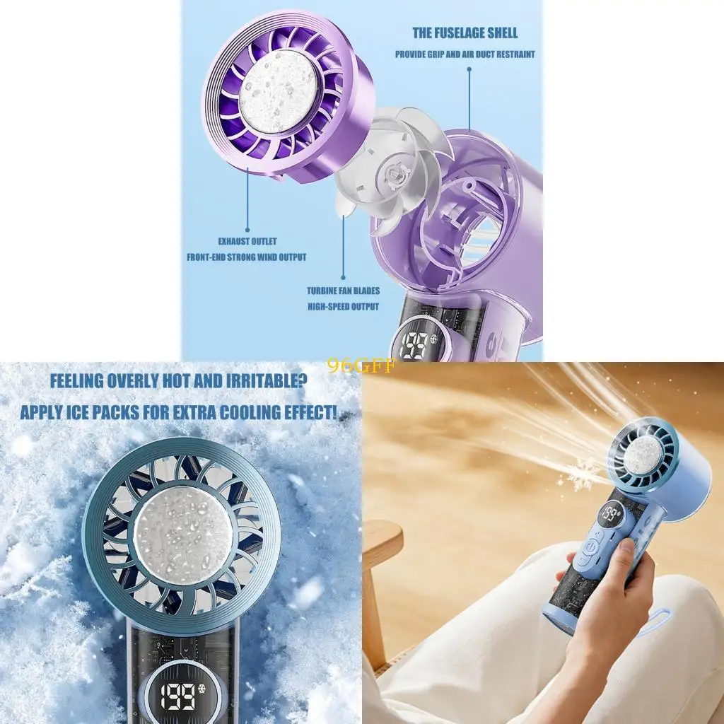 96GF Portable Handheld Fan Clear Shell Rechargeable Small Personally Fan Cooling for Travel, Makeup, Outdoor, Indoor