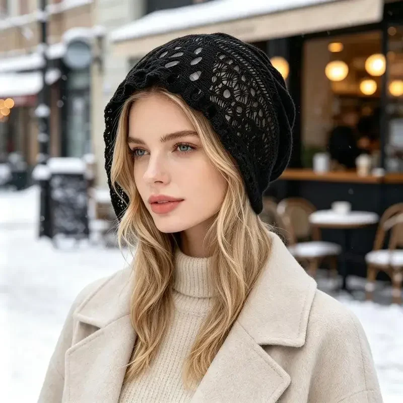 2026 Autumn Korea Hollow Out Hook Beanies for Women Retro Loop Mesh Breathable Women Caps Thin Covering Lightweight Knitted Hats