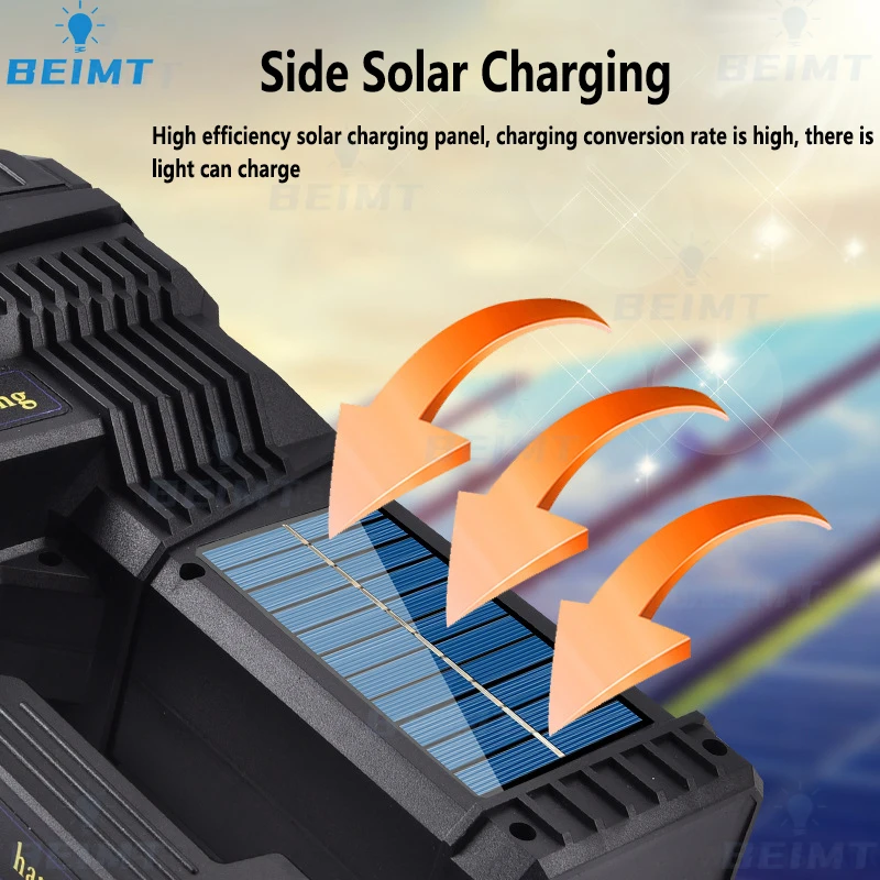 Alta potência mão lâmpada energia solar usb lanterna led recarregável, holofote acampamento ao ar livre, poder de emergência tocha, luz de advertência