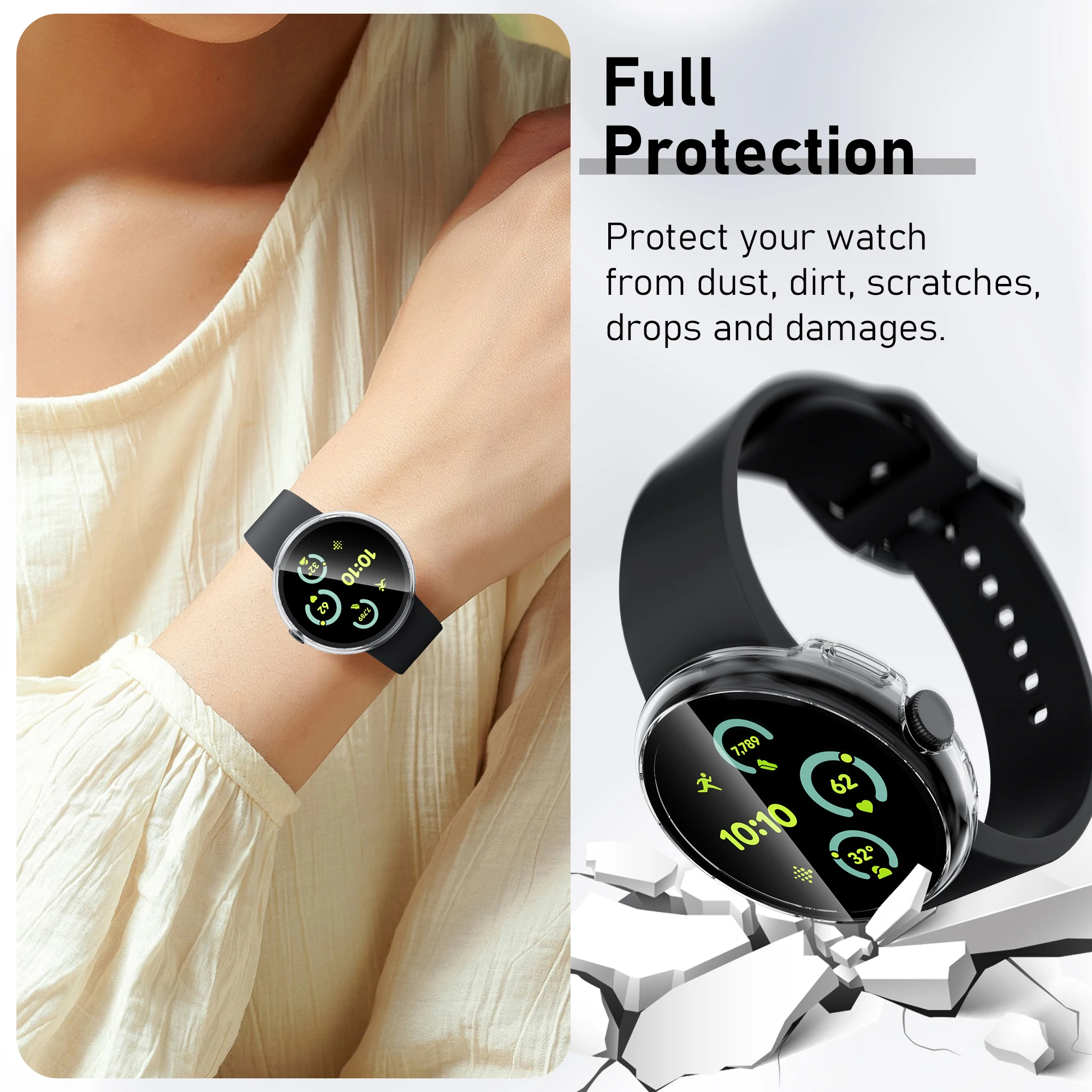 Tempered Glass+Case for Google Pixel Watch 3 45mm Screen Protector Cover PC Frame Accessories for Google Pixel Watch 3 2 1 41mm