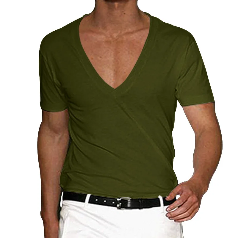 2025 Men's Short-sleeved V-neck T-shirt Slim-fitting Solid-color Casual Men T-shirt Short-sleeved Man Tops Tees