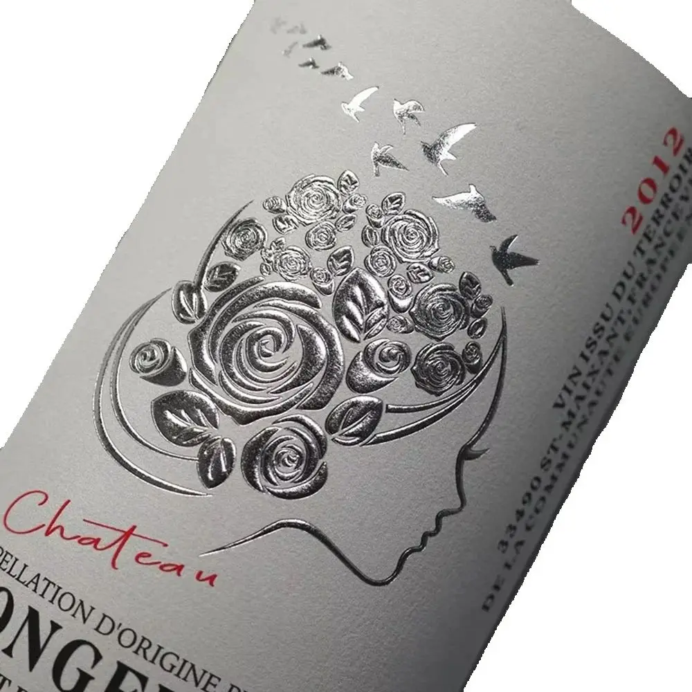 Custom Luxury Silver Embossed Wine & Spirits Labels｜Self-Adhesive Textured Paper｜Waterproof Custom Sticker