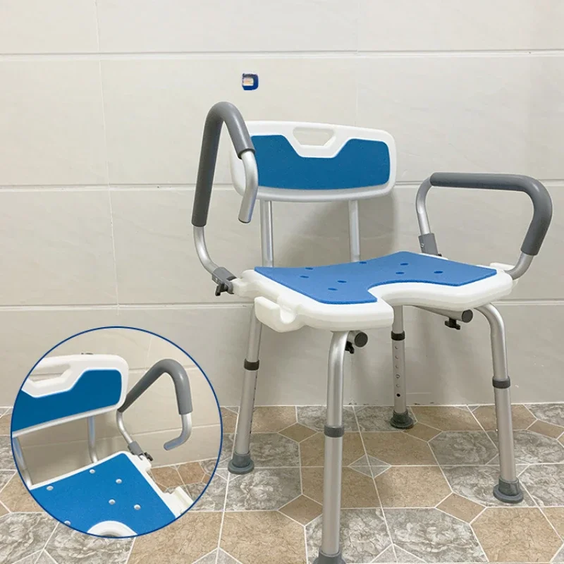 Bathroom  Chair for Elderly Mobile Bath Chair Non-slip Mats Adjustable Shower Chair  Shower Seat Aluminum Alloy