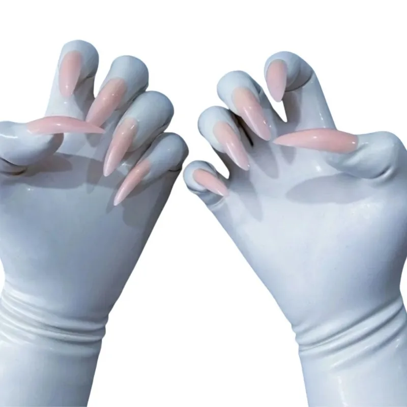 Sexy Molding High Elasticity Medium Long Gloves With Nail Couple Cosplay Kigurumi Party Accessories One-Piece Latex Gloves Nail - view 2
