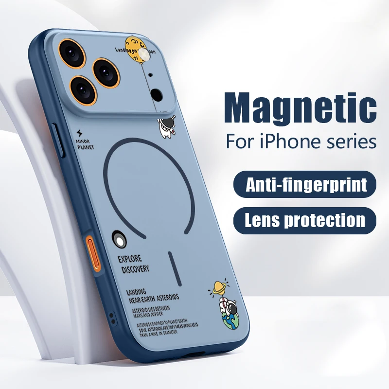 Hanging Astronaut Pattern Case For iPhone 17 Pro Max Magnetic For Magsafe Skin Feeling Cover For iPhone 16 18 Pro Max 15 14 13