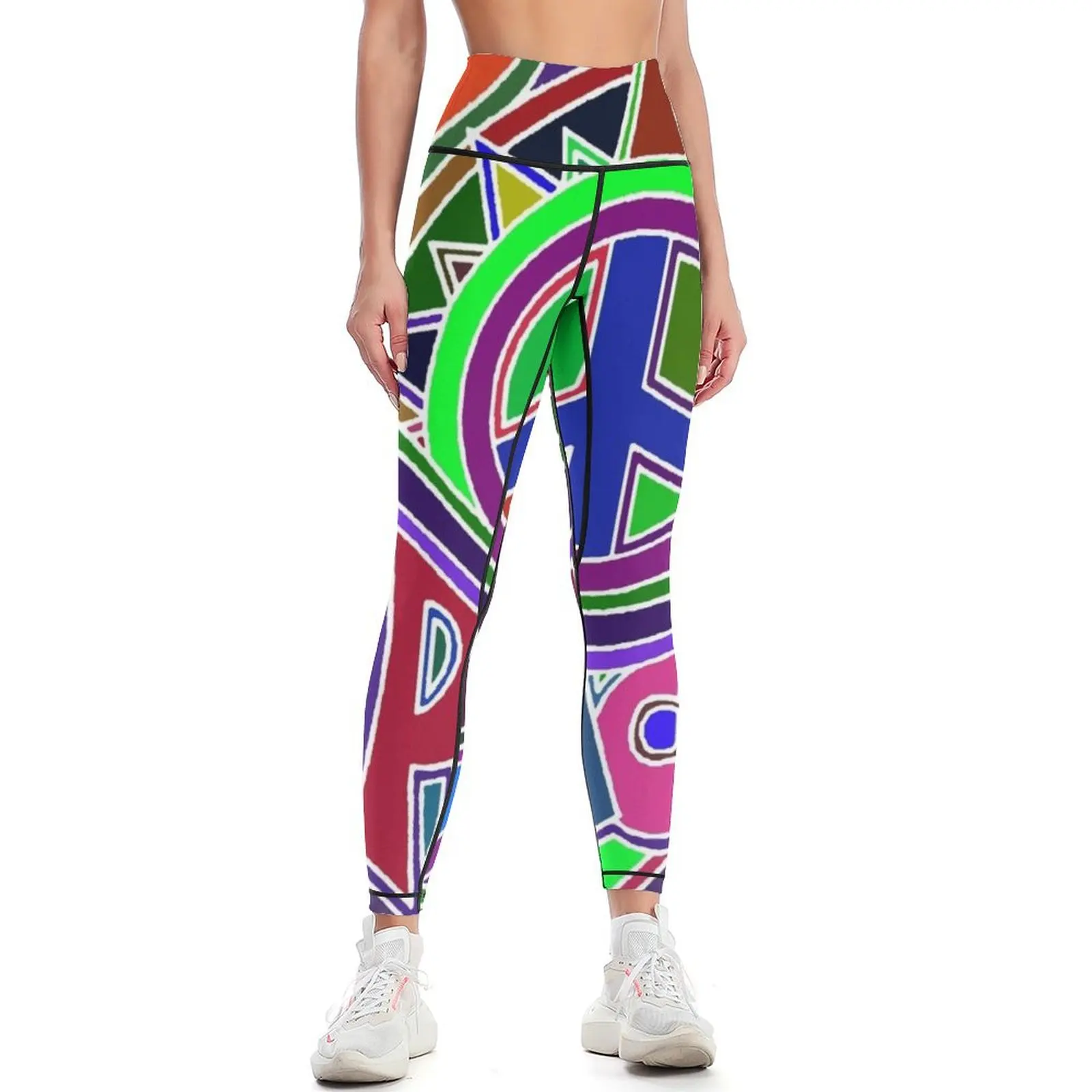 Kleurrijke hippie vredesteken legging uitlopende fitnessset gym dames sport dameslegging