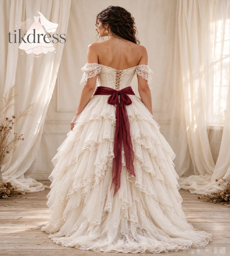 Ivory Bohemian Corset Wedding Dress 2027 Flutter Sleeves Burgundy Chiffon Sash Hi Low Cowgirl Boho Bridal Gown Western Custom