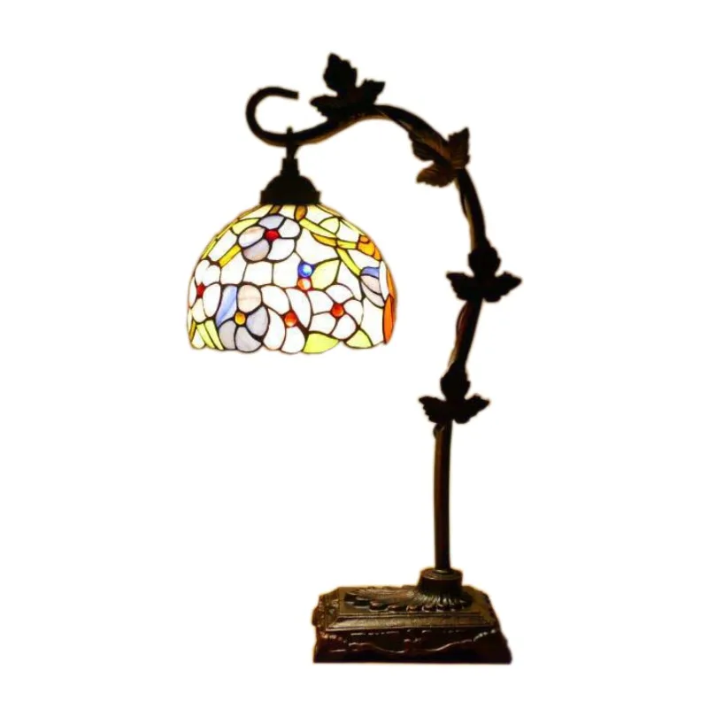 

Tiffany-Style 8Inch 20cm Table Lamp Coffee Light Handcrafted Flower Stained Glass Lampshade Desk Light with Resin Base
