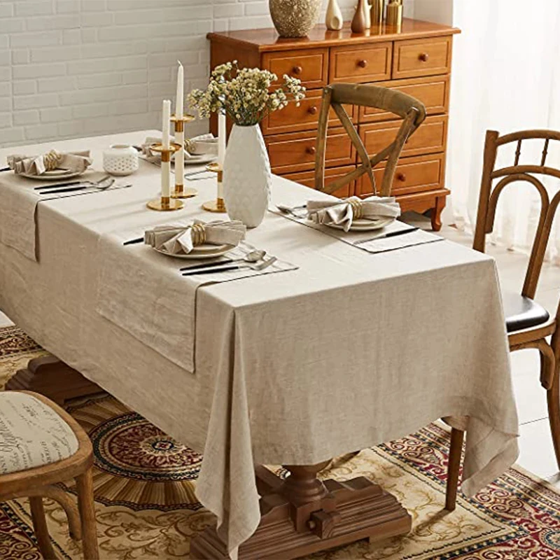 VIKAMA Olive Green Solid Linen Texture Tablecloth Waterproof Washable Dining Table Cover Simple Home Decor