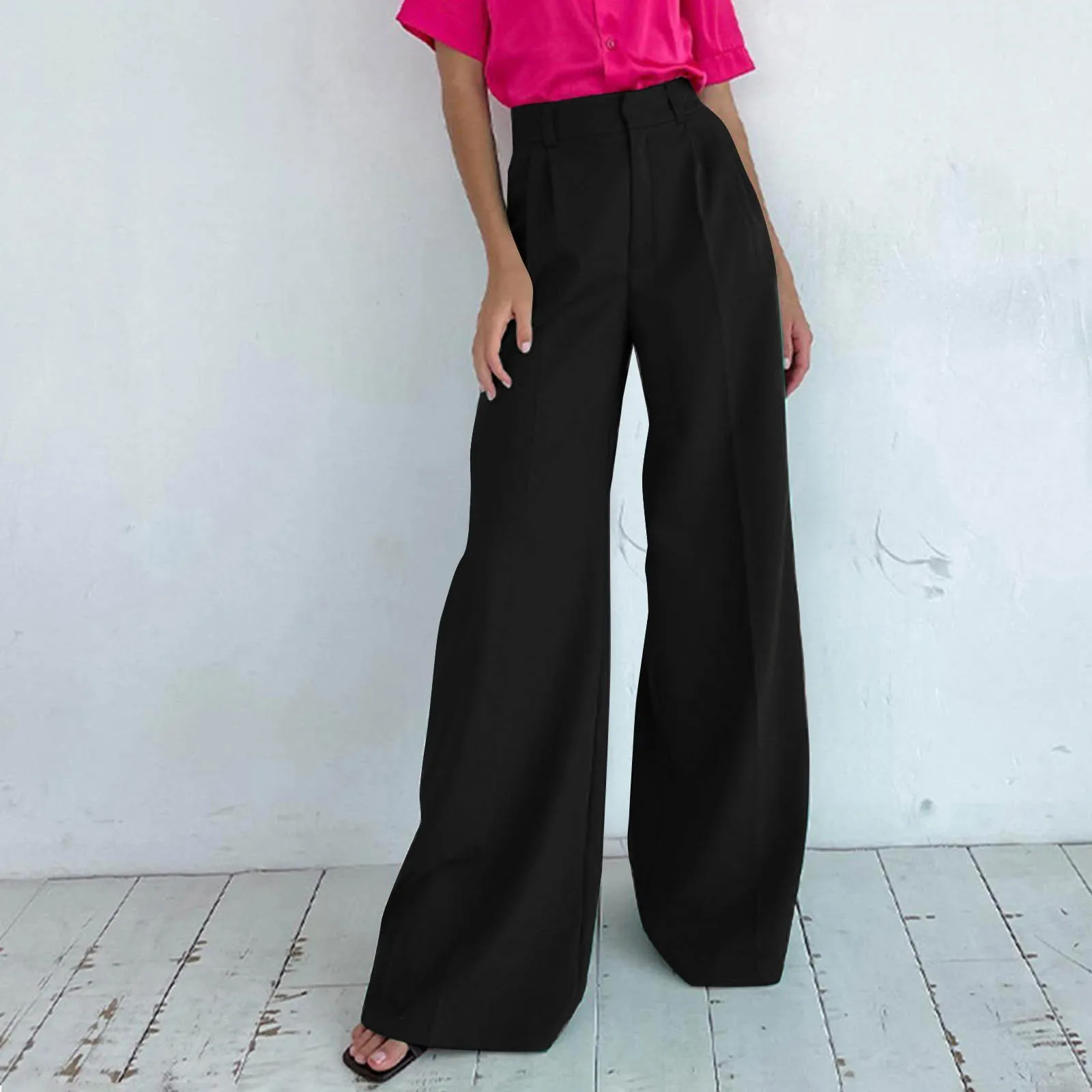 

New Elegant High Waist Wide Leg Pants Women'S Tube Drop Plus Size Palazzo Pants With Pockets Solid Suit Bootcut Pants For Women