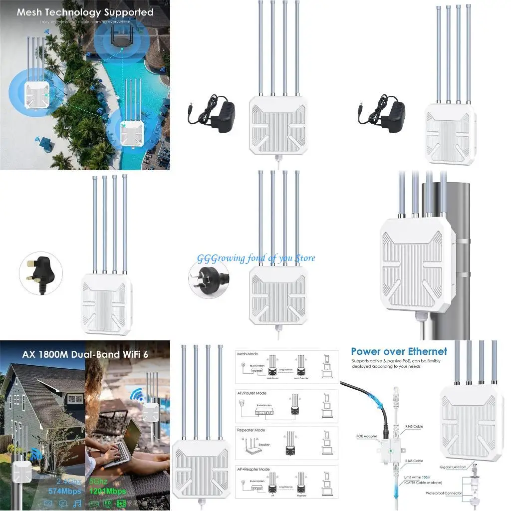 

H9EB AX1800 WiFi6 Wirelessly Outdoor Accessing Point, Waterpoof Outdoor Wifi6 Extender