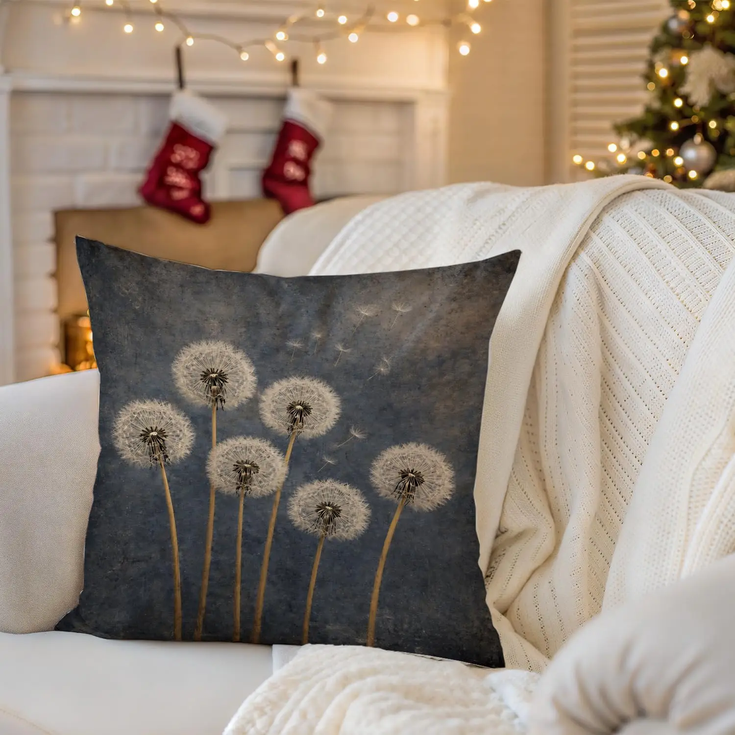 Decorative Dandelion Print Pillow Covers Blue Bohemian Nature Floral Cushion Case Accent Throw Pillow for Home Decor Square 40x4