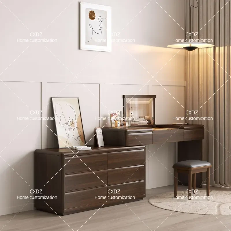 New Chinese solid wood dresser hidden makeup mirror color bedroom bedside cabinet desk chest dresser