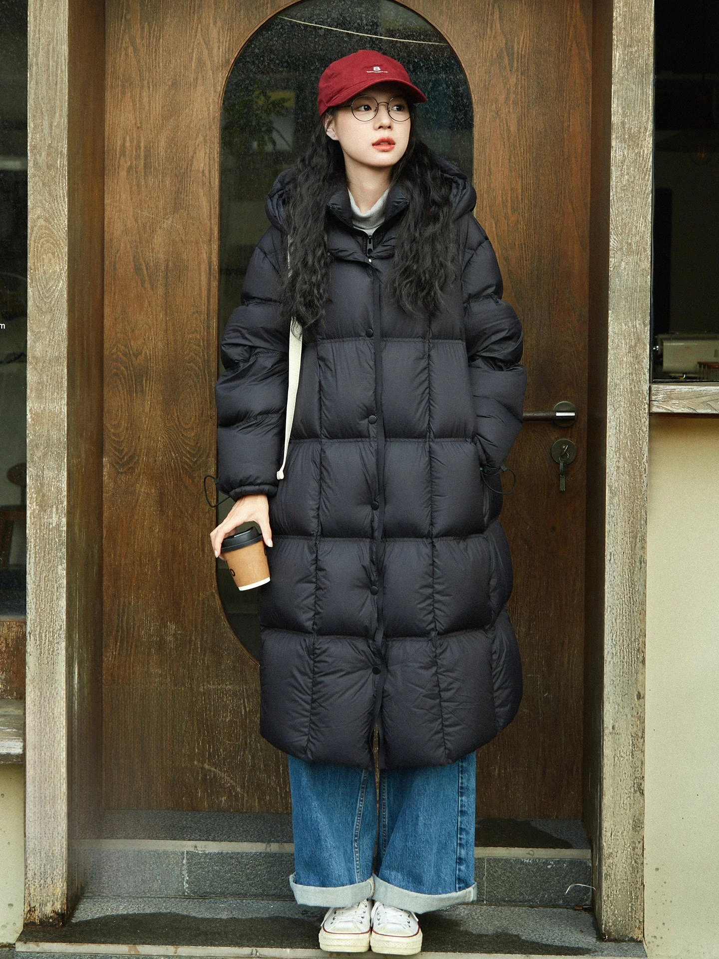 

Original Bla Long Hooded down Jaet Women's Winter Thi Warm Knee-Length 90 White Du down Outerwear Casual Loose Fit