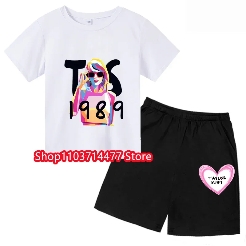 

Famous Singer Taylor ERAS Tour Swift Print Kids T shirt Fashion Baby Girls Summer Boys Clothes Children Short Sleeves set