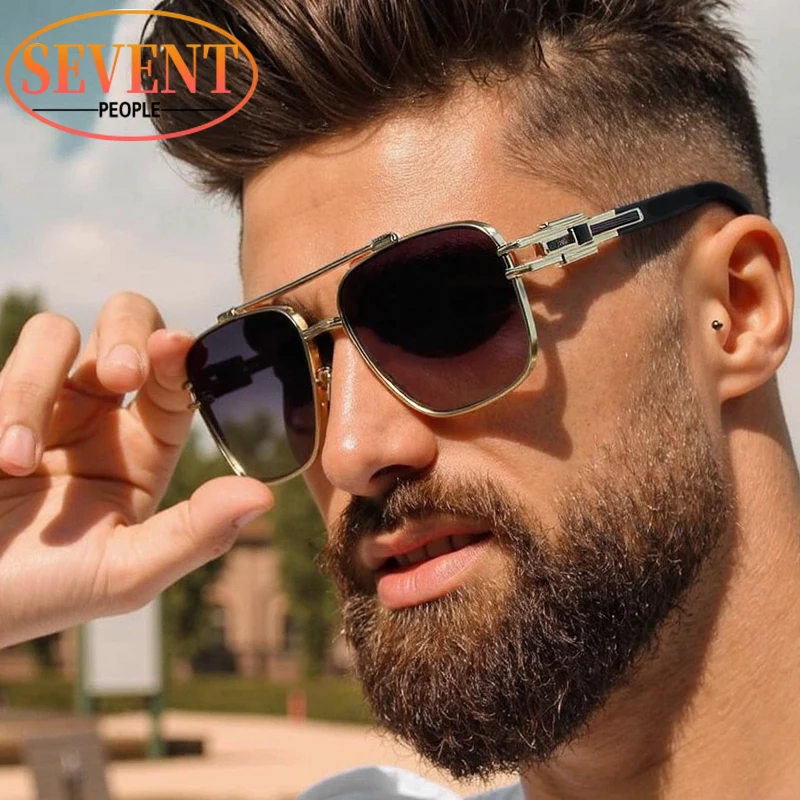 

Vintage Square Steampunk Sunglasses Men 2025 Luxury Brand Classic Double Beam Sun Glasses Trendy Outdoor Driving Shades For Male