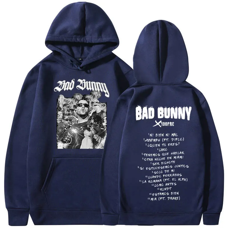 Rapper Bad Bunny Hoodie Music Album Graphic Hoodies Men Women Fashion Hip Hop Casual Oversized Sweatshirt Harajuku Streetwear