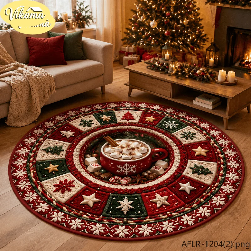 VIKAMA Christmas Wreath 3D Embossed Round Area Rug Anti Slip Absorbent Floor Mat for Kitchen Office Holiday Home Decor