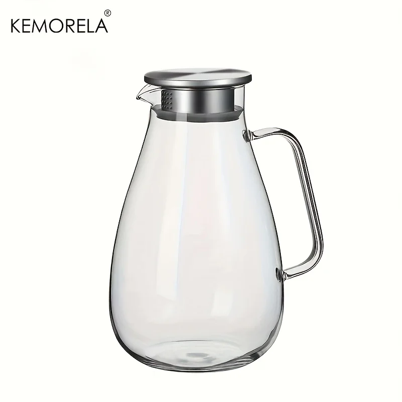 2L Glass Pitcher With Lid - Sturdy Handle Base For Iced Tea Coffee Juice & Homemade Drinks Hot/Cold Resistant Dishwasher_maomaolike.com