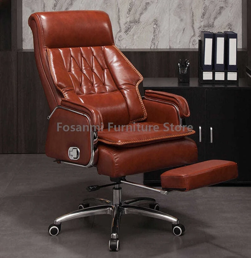 Comfortable Ergonomic Boss Chair with Armrests and Footrest Fashion Leather Computer Chair Adjustable Desk Chair for Home Office