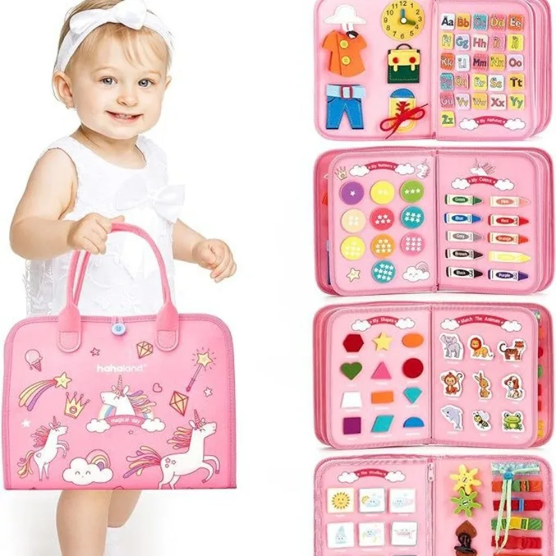 New Felt Busy Board Dressing Board Educational Toy Children's Felt Learning Board Sensory and Tactile Training Adhesive Bag