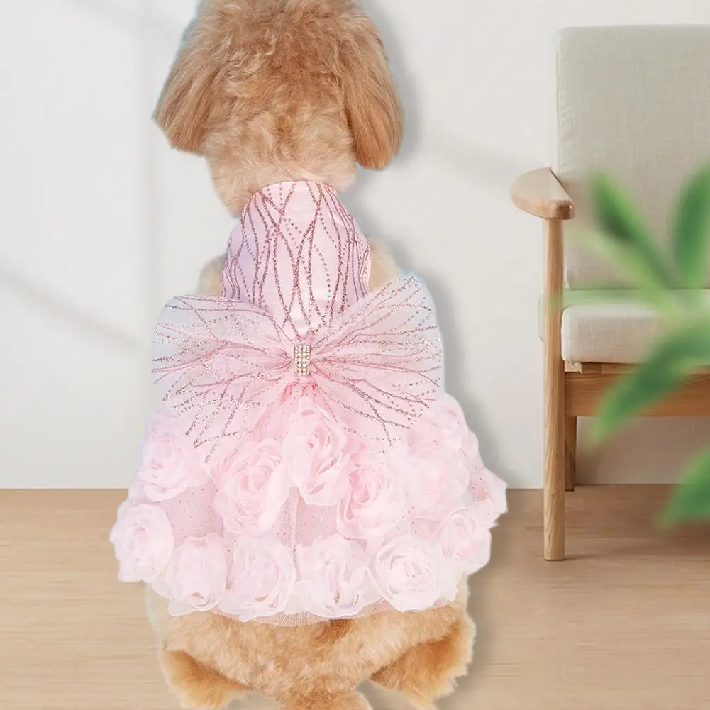 

Pet Dress Bow Tie 3D Flowers Sequins Rhinestone Decor Luxury Design Dress Girl Dog Clothes Pomeranian Puppy Cat Costume Outfits