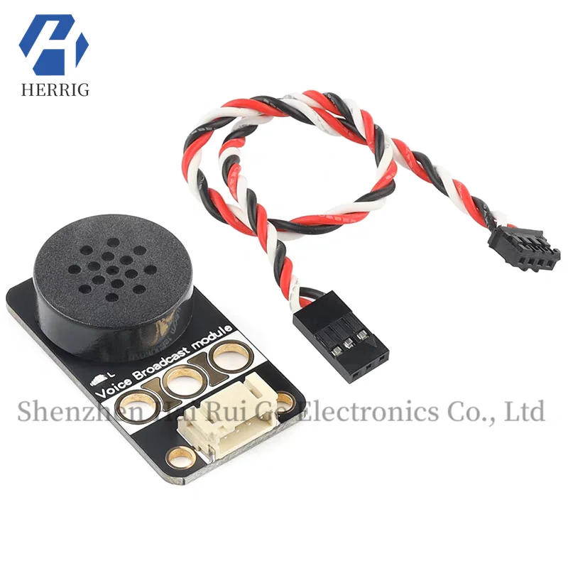 The voice broadcast module's voice sensor is programmable and compatible with Arduino control board block holes.