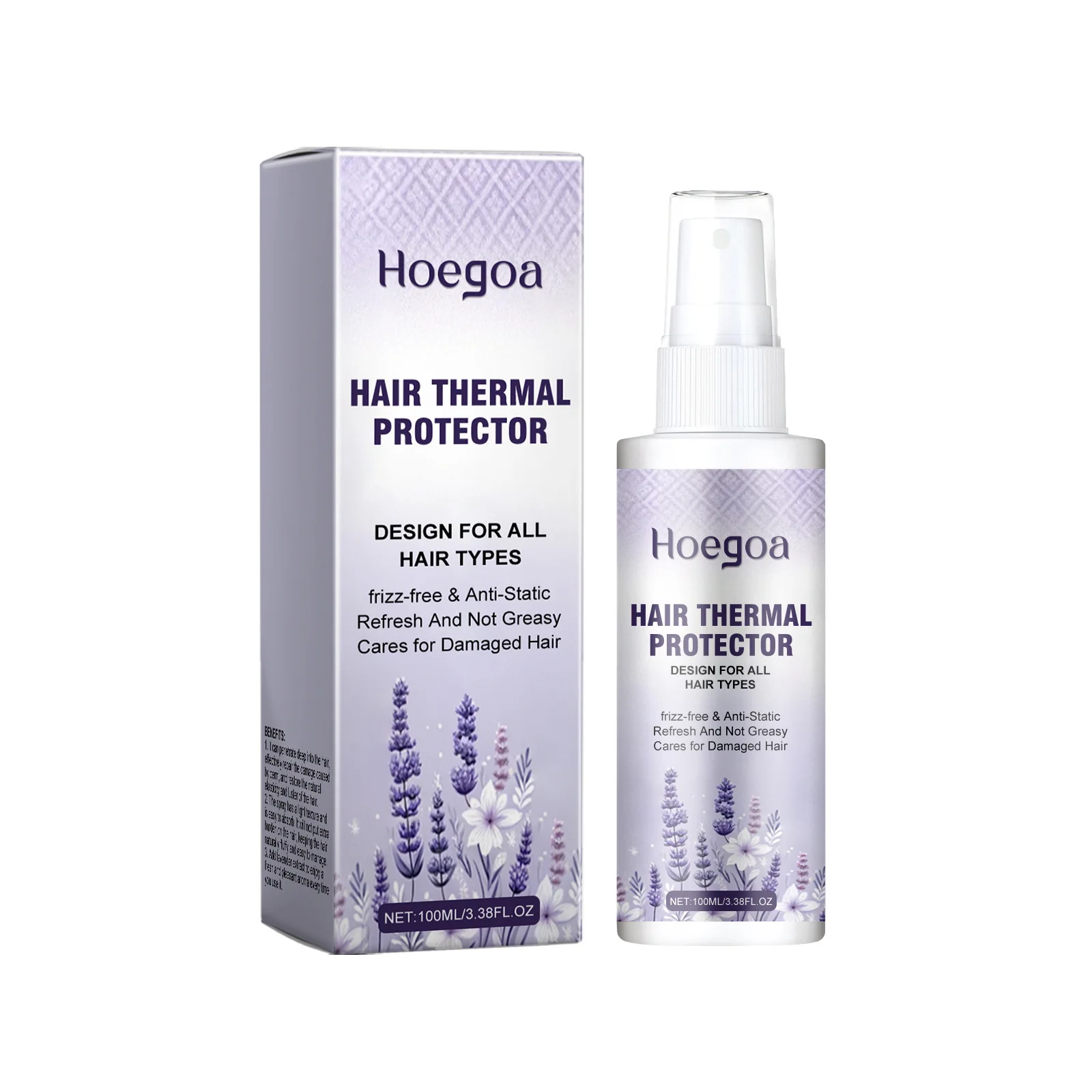 Lavender Hair Smooth Spray Anti Frizz Anti Static Leave‑in Conditioner Mist Nourishing Dry Damaged Hair Long Lasting Fragrance