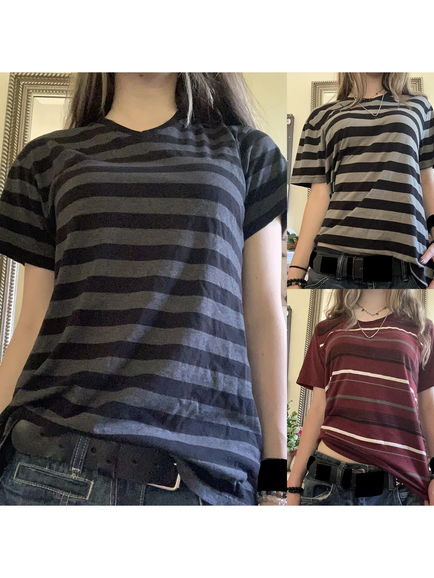 2026 Sommer Damen Kurzarm-T-Shirt mit amerikanischen Streifen, Rundhals-Oberteil für Mädchen, Outdoor-Sport-T-Shirt für Erwachsene Frauen