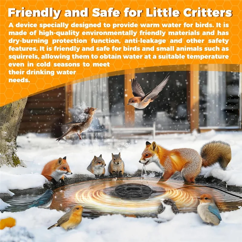 

AT02-Bird Bath Heater, 70W Submersible Pond Deicer Bird Bath Deicer Birdbath Water Heater Thermostatic Control US Plug