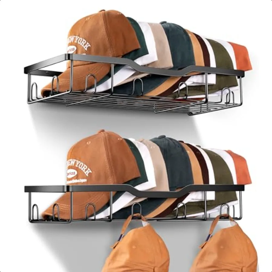 

KEETDY Metal Hat Racks for Baseball Caps Wall Hat Organizer Fit 20 Caps Holder 2 Packs Sturdy Wall Mounted Hat Storage Organize