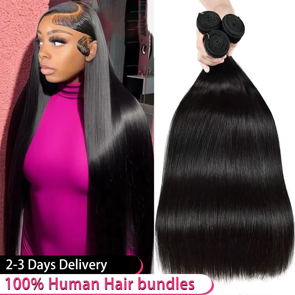 

Натуральные прямые волосы Реми, 40-50 дюймов, 3-4 пучка, 100% бразильские необработанные волосы, натуральный черный цвет, для наращивания