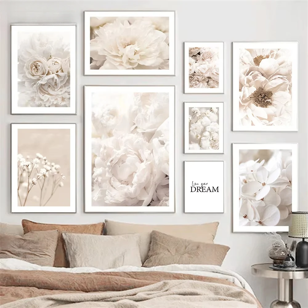 

Beige Plant Reed Dandelion Rose Peony Flowers Wall Art Posters And Prints Quotes Canvas Painting Pictures Living Room Home Decor