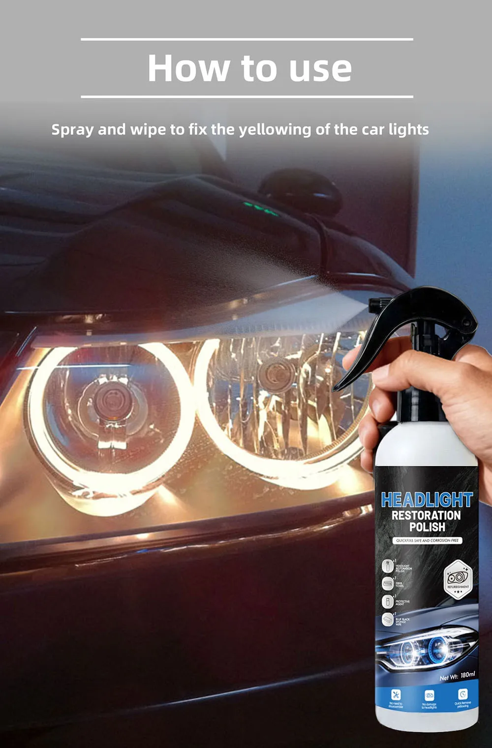 Auto-Scheinwerfer-Reparaturflüssigkeit Scheinwerfer-Restaurierungs-Set Entfernt Vergilbung und Oxidation, Repariert Kratzer, Sorgt für Sicheres Fahren, Auto-Detailing – Detail 2