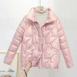 Chaqueta acolchada de algodón para mujer, abrigo brillante con cuello alto, Parka corta informal y cálida para invierno, novedad de 2023