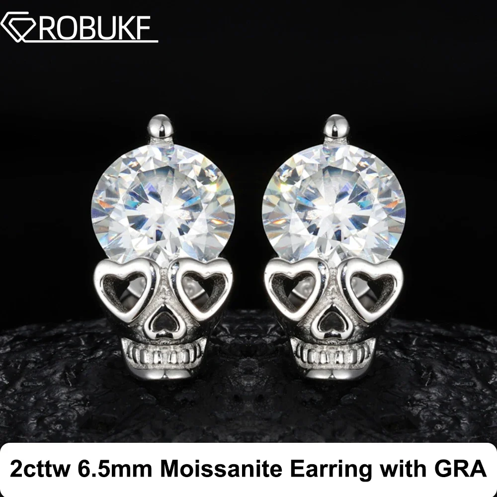 

6.5MM Real Moissanite Stud Earrings for Men Women Sparkling Diamond 925 Sterling Silver Punk Hiphop Fashion Earring Certificate