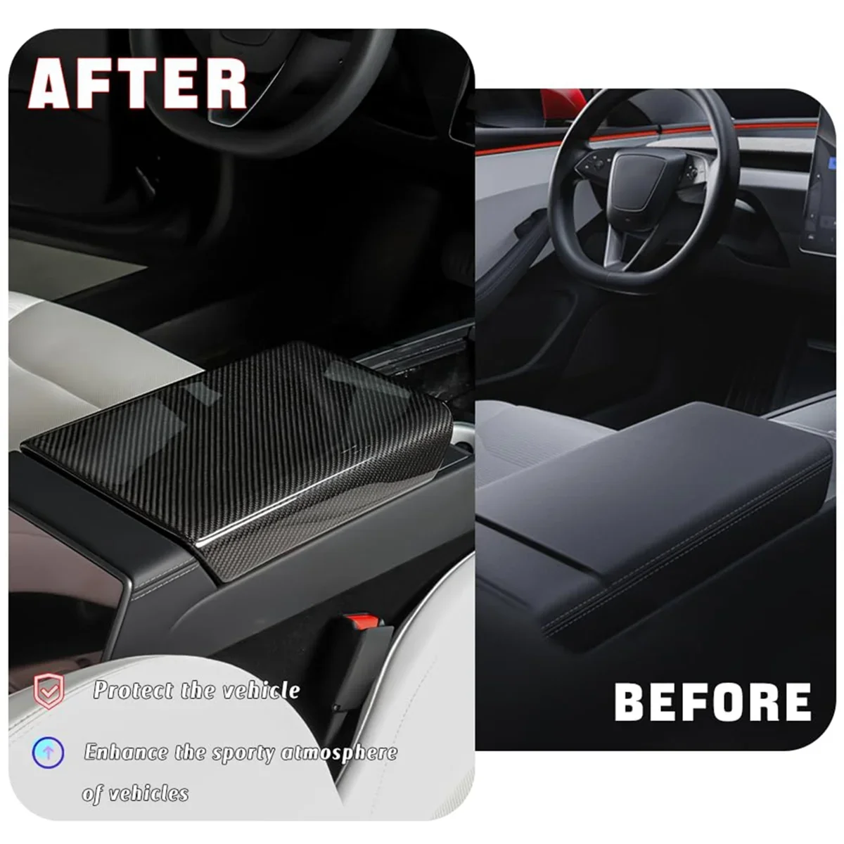 

X-T Real Carbon Fiber for Tesla Model 3 Highland 2024 Center Console Armrest Box Cover Trim Interior Accessories