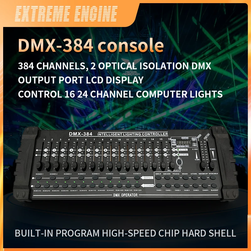 

Контроллер DMX 384 с ночным клубным освещением 512DMX, сценическое освещение, 384 каналов, подходит для светодиодного DJ оборудования, консоль контроллера DMX