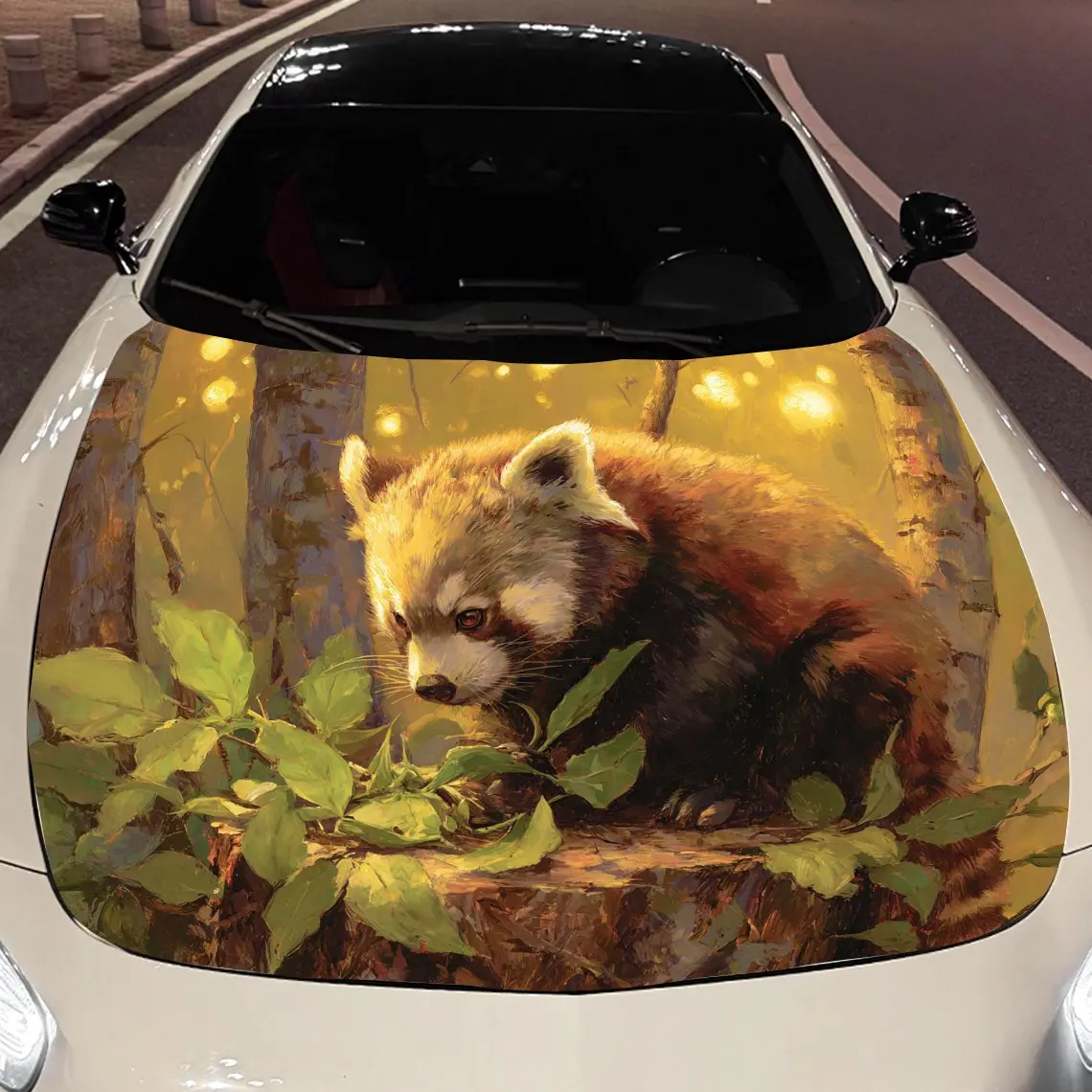 

Енот, который едят листья, упаковочная наклейка на капот автомобиля, материал ПВХ, самоклеящаяся водонепроницаемая, противоскользящая краска, внешний вид автомобиля d